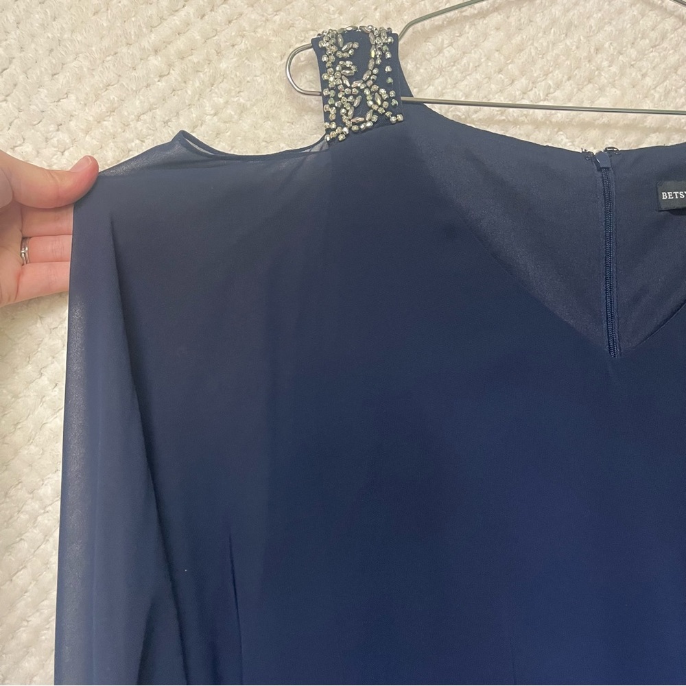 Betsy & Adam Navy Blue Cold Shoulder Popover Dress Embellished Cuffs Size 10 - Picture 8 of 12
